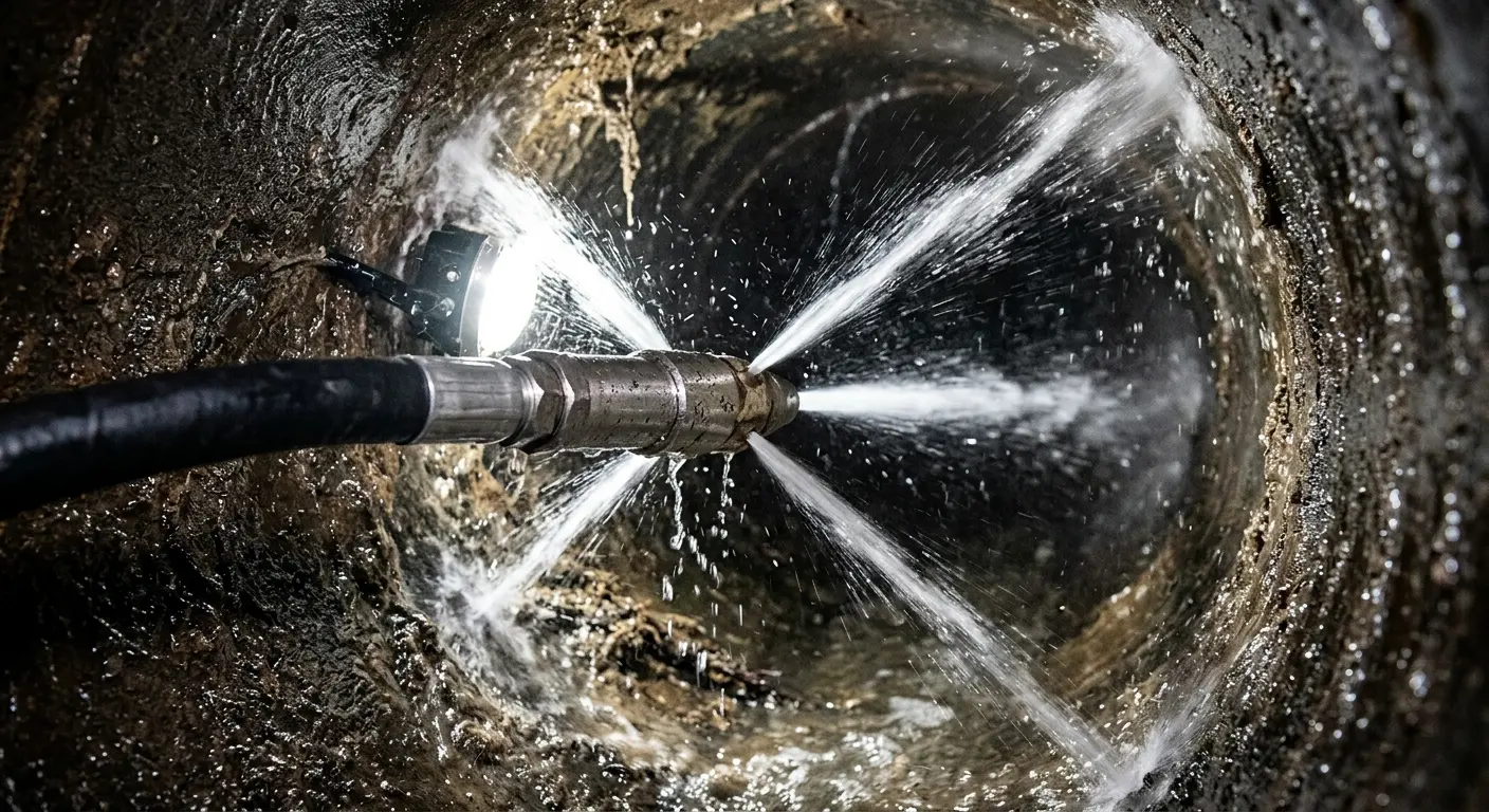 High-pressure hydro jetting nozzle cleaning sewer pipe for Sewer Cleanout in Huron